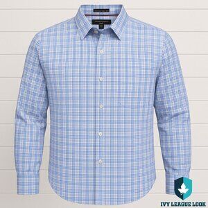 Banana Republic Blue Plaid Non-Iron Shirt XL Untucked Fit Classic Ivy Preppy